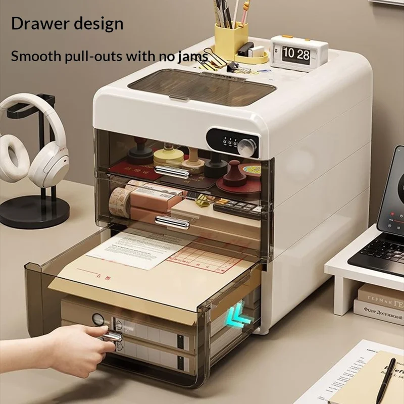 Boîte de Rangement de Bureau 3 Couches avec Serrure à Mot de Passe, Classeur de Fichiers, Armoire de Sécurité et de Confidentialité - Gris Transparent