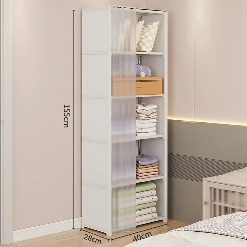 Белый шкаф для хранения вещей в спальню 40 x 28 x 155 см, 6 ярусов, однорядный, пылезащитный органайзер с занавесками