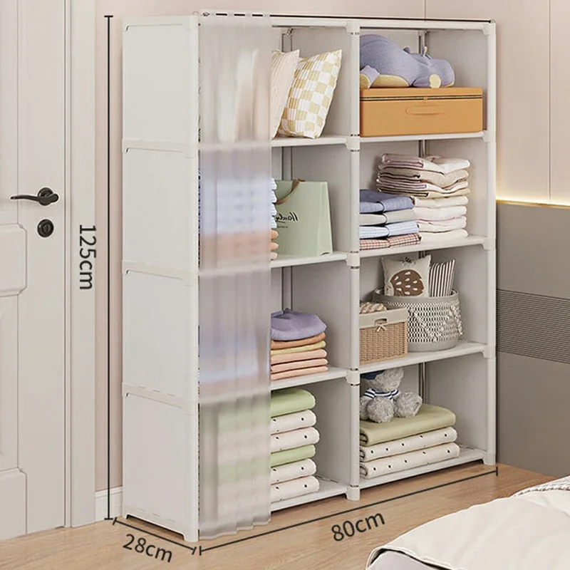 Белый шкаф для хранения в спальню 80 x 28 x 125 см, 5 ярусов, двойной ряд, органайзер с пылезащитными шторками