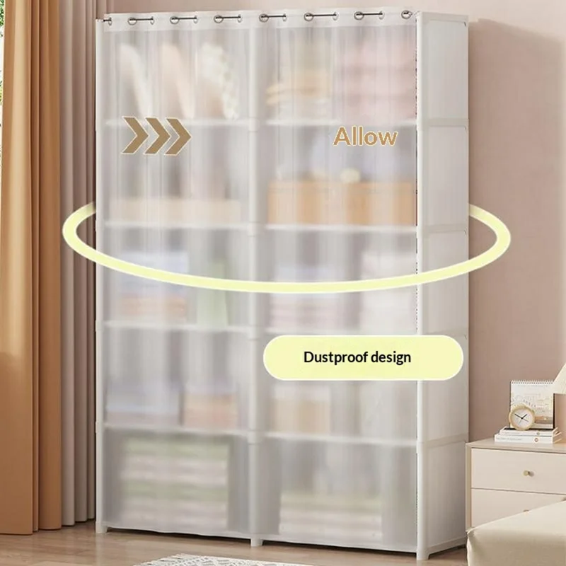 Белый шкаф для хранения в спальню 80 x 28 x 155 см, 6 ярусов, двойной ряд, органайзер с пылезащитными шторками