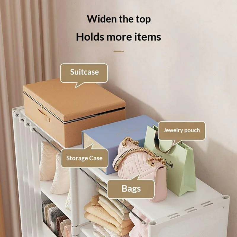 Белый шкаф для хранения в спальню 80 x 28 x 155 см, 6 ярусов, двойной ряд, органайзер с пылезащитными шторками