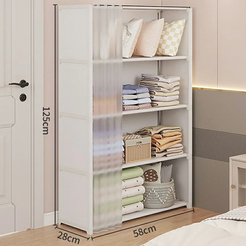 Белый шкаф для спальни 58 x 28 x 125 см, 5-ярусный однорядный, с широкой полкой, пылезащитный органайзер с занавеской