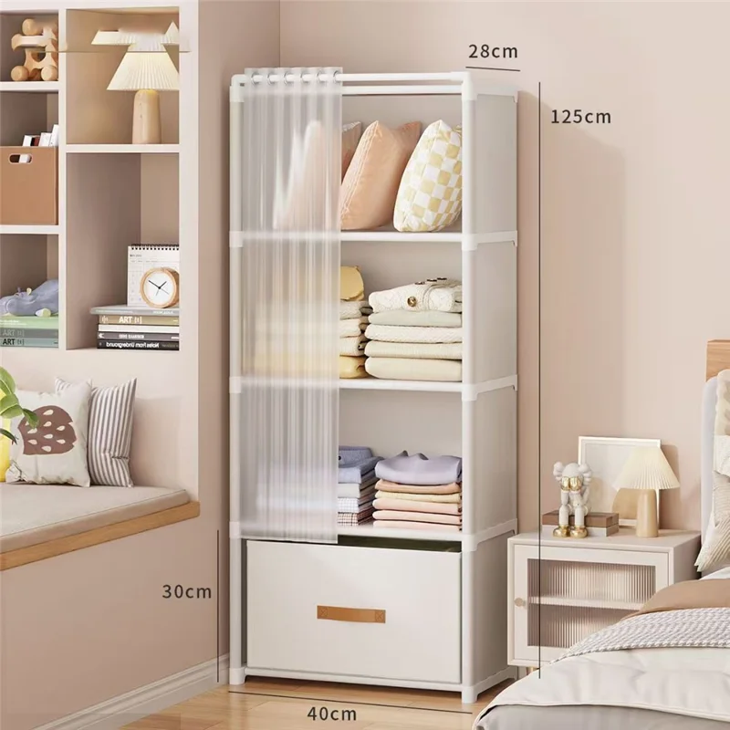 Armario de Dormitorio de 5 Niveles 40 x 30 x 125 cm Organizador de Ropa con Cajón - Blanco