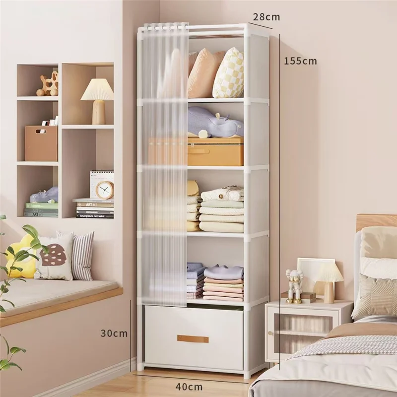 40 x 30 x 155 см, 6-ярусный органайзер для спальни, белый шкаф-гардероб с ящиком и полками