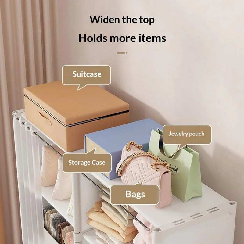 Armario de Dormitorio de 80 x 30 x 125 cm, Armario Organizador de 5 Niveles con Doble Fila, Armario con Cajón, Blanco