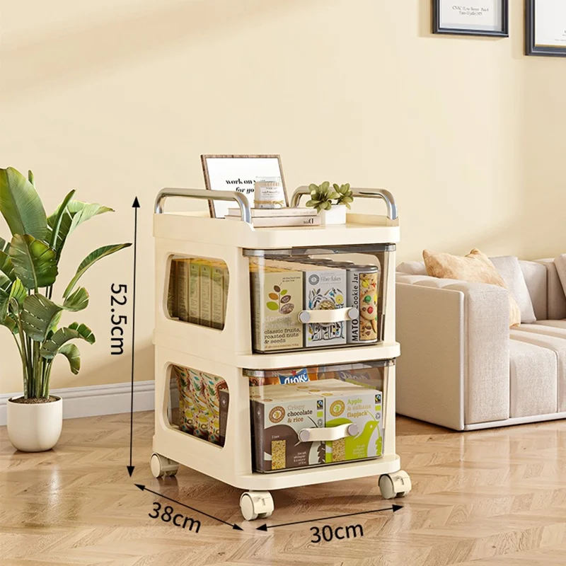 38 x 30 x 52.5 cm 2-Tier Storage Cart with Drawers Rolling Organizer Rack with Wheels for Living Room Kitchen