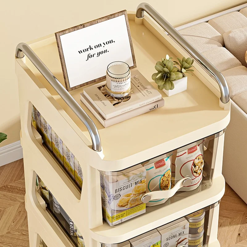 38 x 30 x 52.5 cm 2-Tier Storage Cart with Drawers Rolling Organizer Rack with Wheels for Living Room Kitchen