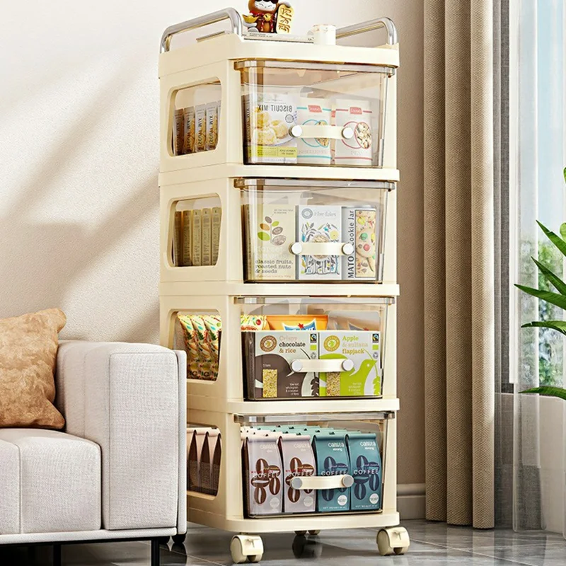 38x30x108cm Cream Style 5-Tier Mobile Storage Cart with Drawers Multi Layer PP Rolling Organizer with Wheels for Kitchen Bathroom