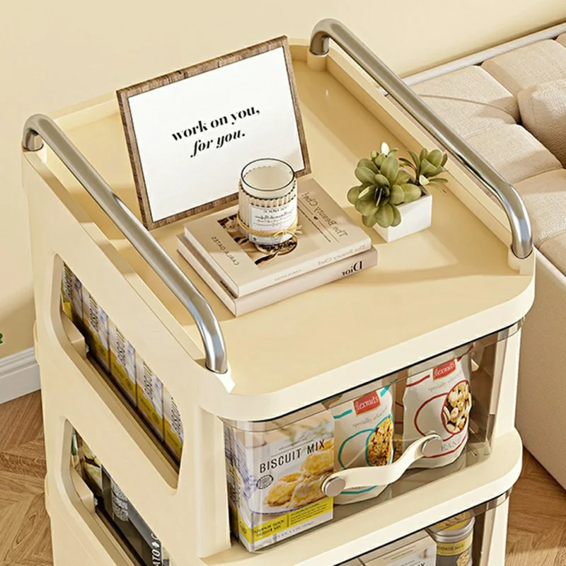 38x30x108cm Cream Style 5-Tier Mobile Storage Cart with Drawers Multi Layer PP Rolling Organizer with Wheels for Kitchen Bathroom