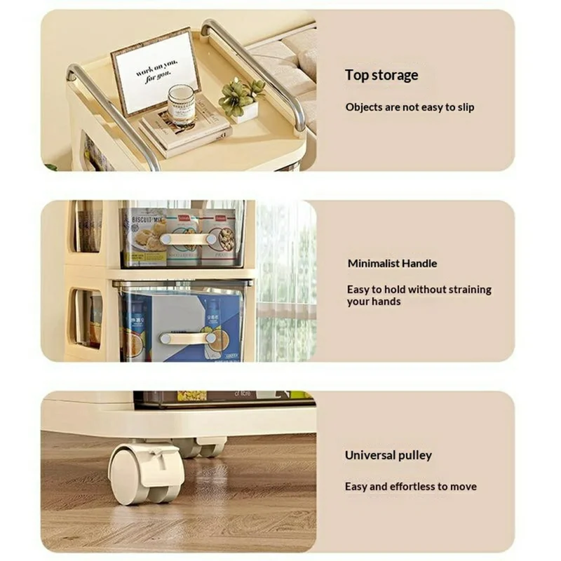 38x30x108cm Cream Style 5-Tier Mobile Storage Cart with Drawers Multi Layer PP Rolling Organizer with Wheels for Kitchen Bathroom