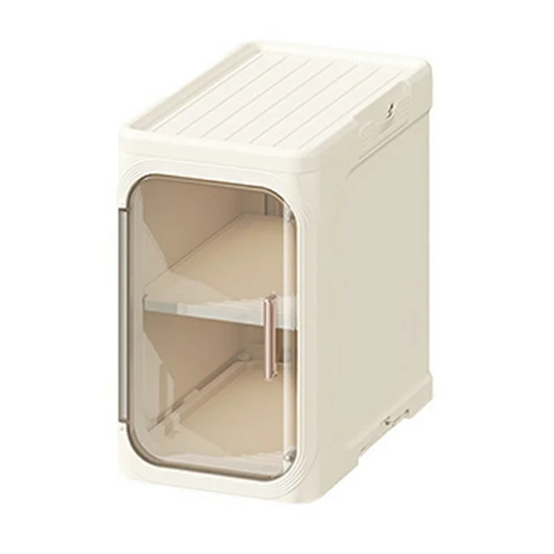 Single Tier Storage Cabinet Waterproof Dustproof Organizer with Clear Door Removable Shelf for Bathroom Kitchen - Beige