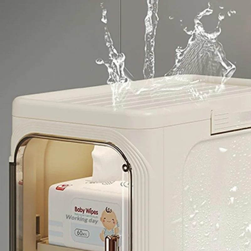 Single Tier Storage Cabinet Waterproof Dustproof Organizer with Clear Door Removable Shelf for Bathroom Kitchen - Beige