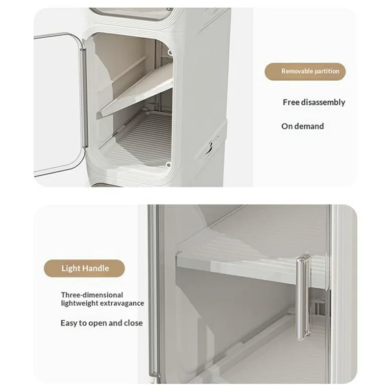 Single Tier Storage Cabinet Waterproof Dustproof Organizer with Clear Door Removable Shelf for Bathroom Kitchen - Beige