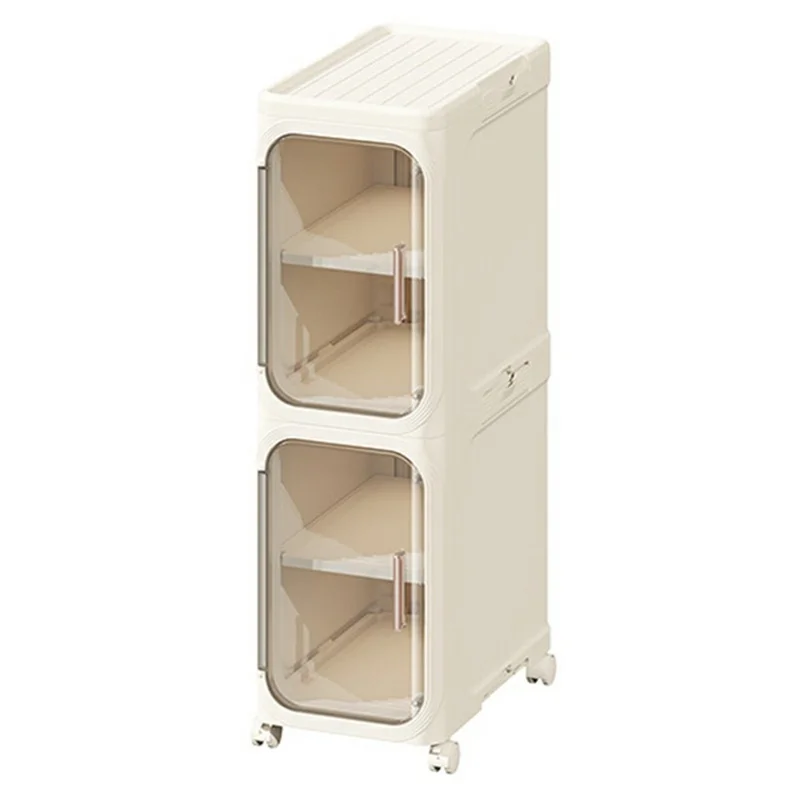 Carrinho de Armazenamento de 2 Níveis, Organizador à Prova de Água e Poeira com Porta Transparente e Prateleira Removível para Casa de Banho e Cozinha - Bege
