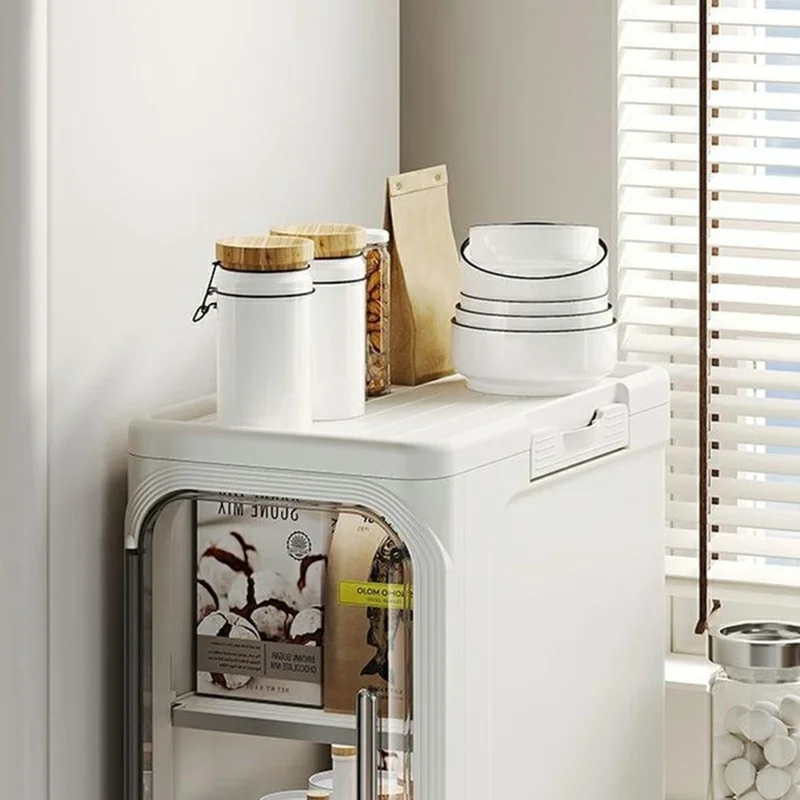 Carrinho de Armazenamento de 2 Níveis, Organizador à Prova de Água e Poeira com Porta Transparente e Prateleira Removível para Casa de Banho e Cozinha - Bege