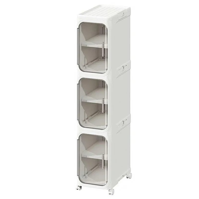 3 Tier Storage Cabinet Cart Waterproof Dustproof Organizer with Clear Door Removable Shelf for Bathroom Kitchen - White