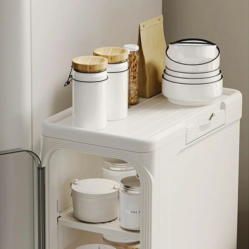 3 Tier Storage Cabinet Cart Waterproof Dustproof Organizer with Clear Door Removable Shelf for Bathroom Kitchen - White