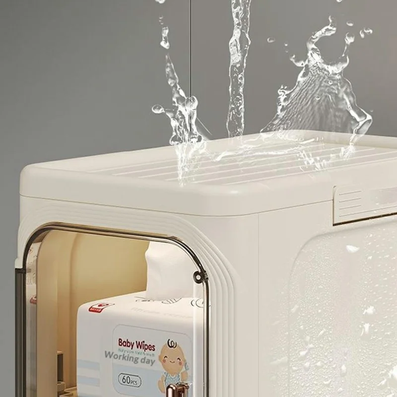 3 Tier Storage Cabinet Cart Waterproof Dustproof Organizer with Clear Door Removable Shelf for Bathroom Kitchen - White