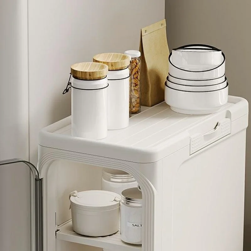 4 Tier Storage Cabinet Cart Waterproof Dustproof Organizer with Clear Door Removable Shelf for Bathroom Kitchen - Beige