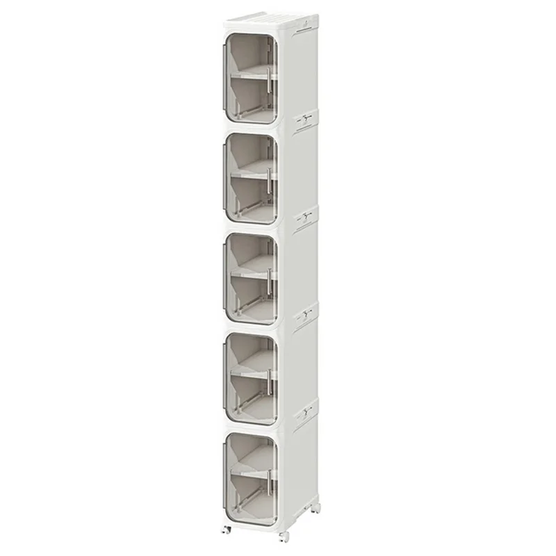 Storage Cabinet 5 Tier Narrow Gap Organizer with Wheels Waterproof Dustproof for Bathroom Kitchen Bedroom - Grey