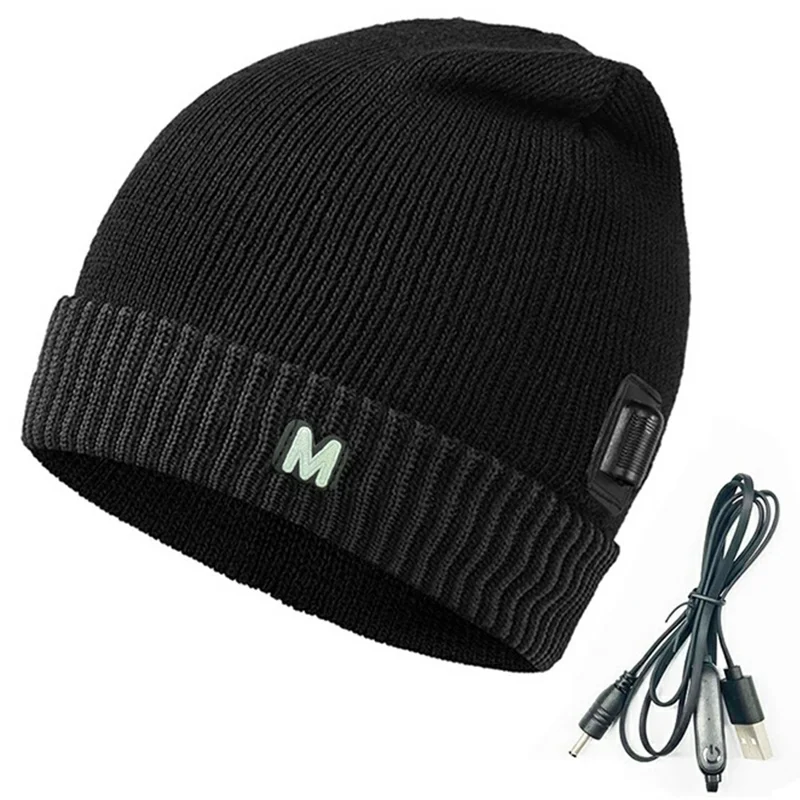 M08 USB Heated Beanie Smart Electric Warming Hat 3 Gear Temperature Winter Thermal Cap for Men Women - Black