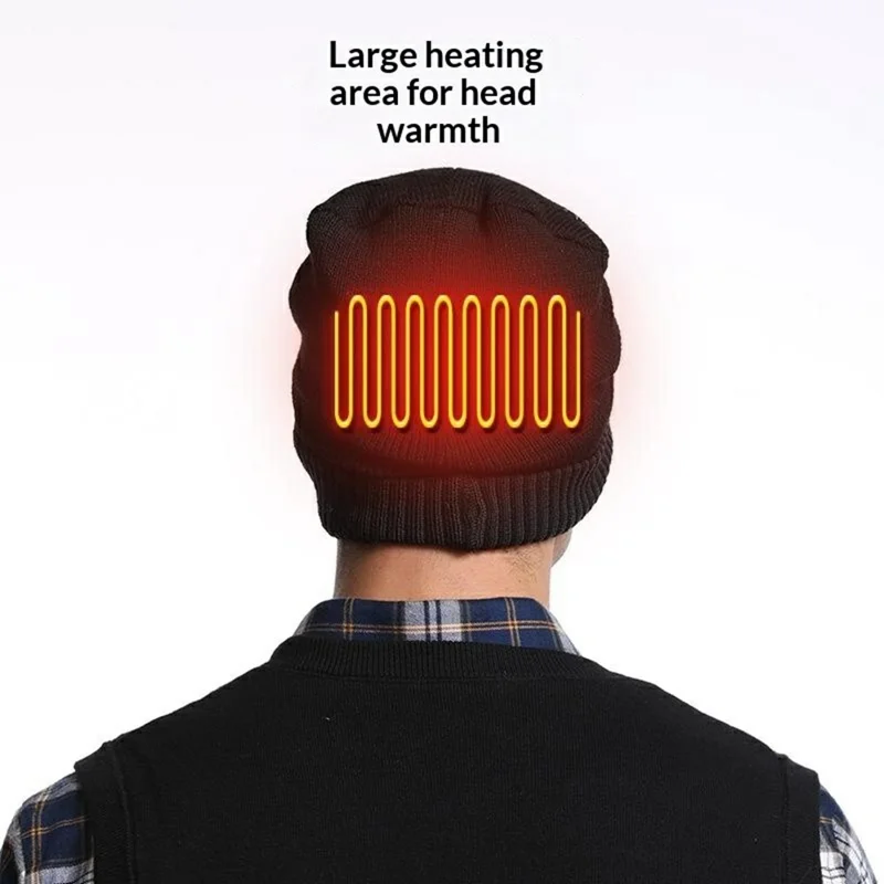 M08 USB Heated Beanie Smart Electric Warming Hat 3 Gear Temperature Winter Thermal Cap for Men Women - Black