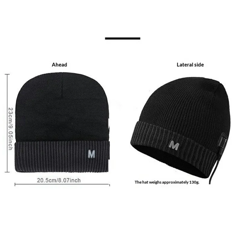 M08 USB Heated Beanie Smart Electric Warming Hat 3 Gear Temperature Winter Thermal Cap for Men Women - Black