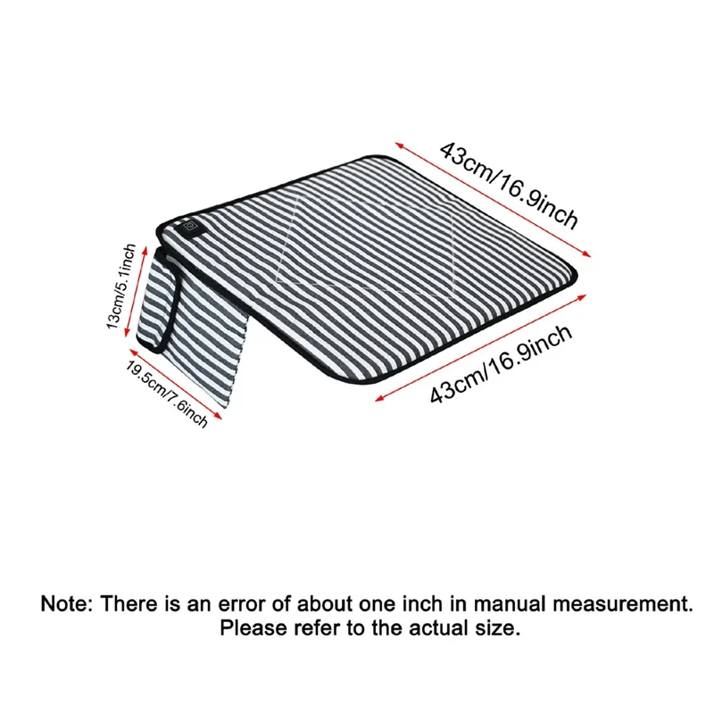 43x43cm Portable Heated Seat Cushion 3 Temperature Modes Magic Tape Pocket Foldable Warming Pad for Camping Car Office - Blue