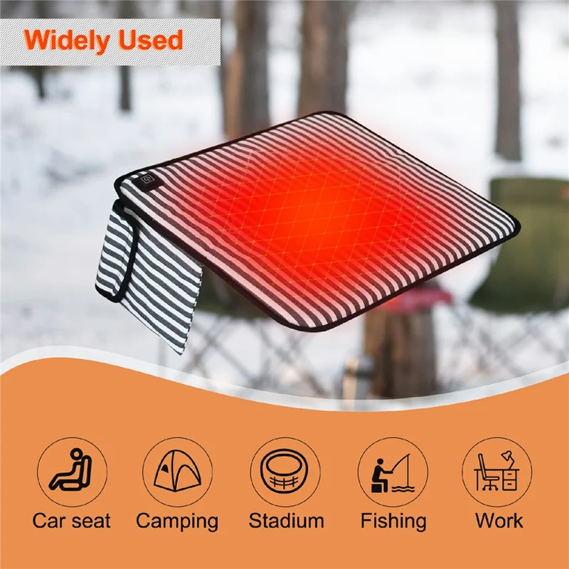 43x43cm Portable Heated Seat Cushion 3 Temperature Modes Magic Tape Pocket Foldable Warming Pad for Camping Car Office - Blue