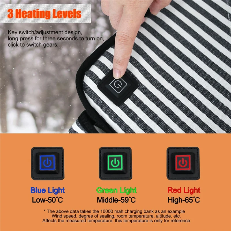 43x43cm Portable Heated Seat Cushion 3 Temperature Modes Magic Tape Pocket Foldable Warming Pad for Camping Car Office - Blue