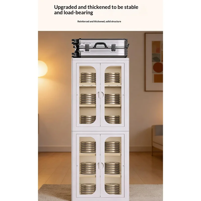 6-Tier No Assembly Folding Storage Cabinet Transparent Doors Plastic Snacks Toys Clothes Organizer for Bedroom Living Room
