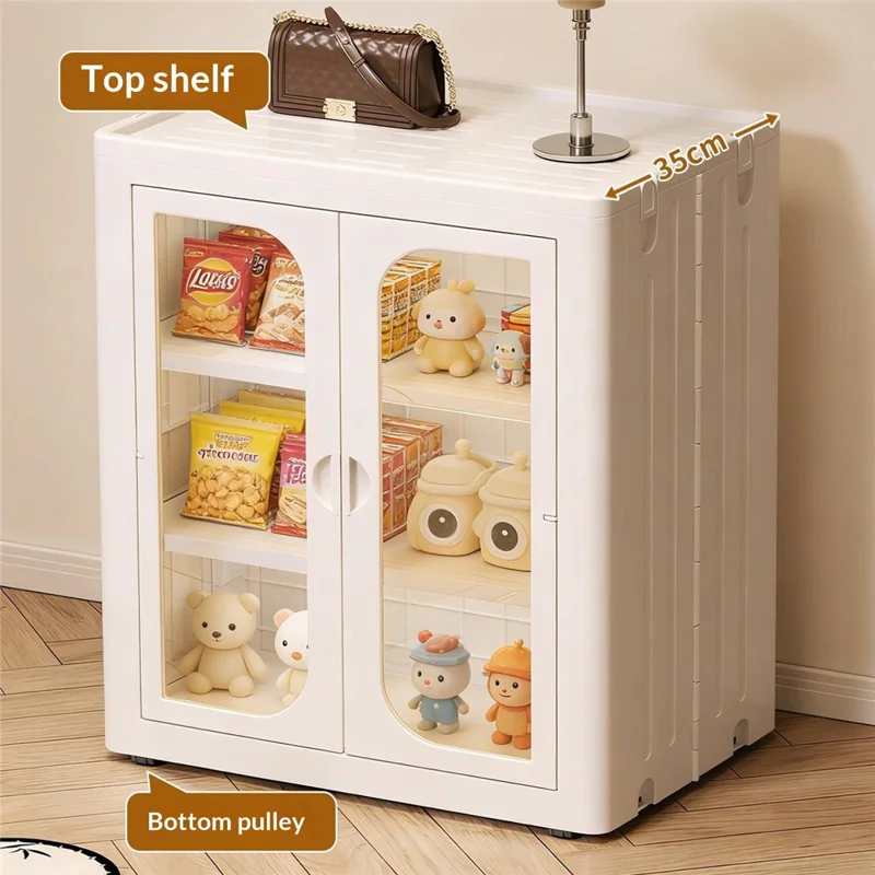 6-Tier No Assembly Folding Storage Cabinet Transparent Doors Plastic Snacks Toys Clothes Organizer for Bedroom Living Room