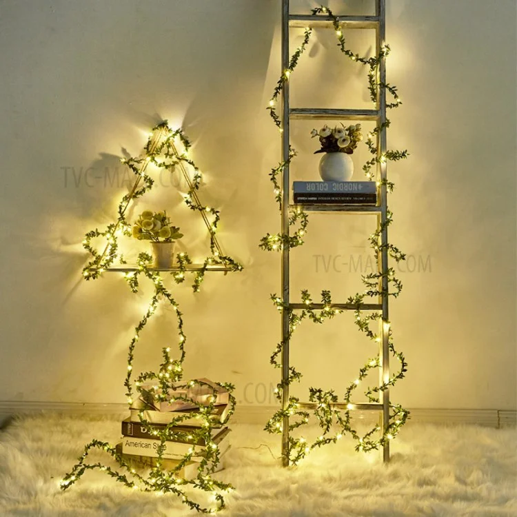 5m 50 Simulação LED LED Folha Verde Rattan Vine String Bateria Operada Por Bateria de Natal Diy Decoração DIY