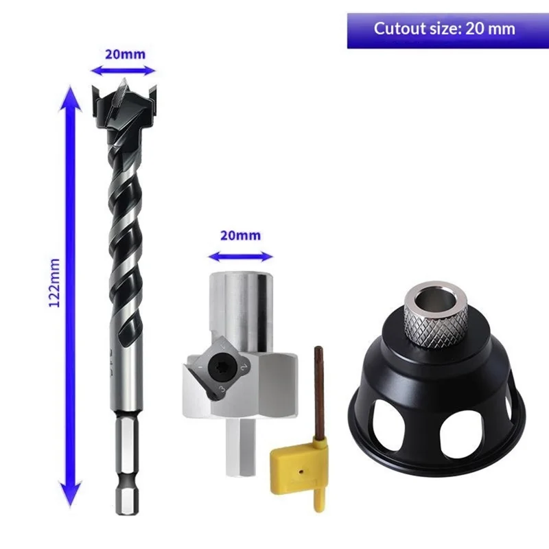 RUITOOL Aluminum Alloy Vertical Drilling Positioning Tool Kit Hole Saw Chamfering Woodworking Tool Set - 20mm Hole  /  Long Drill Bit