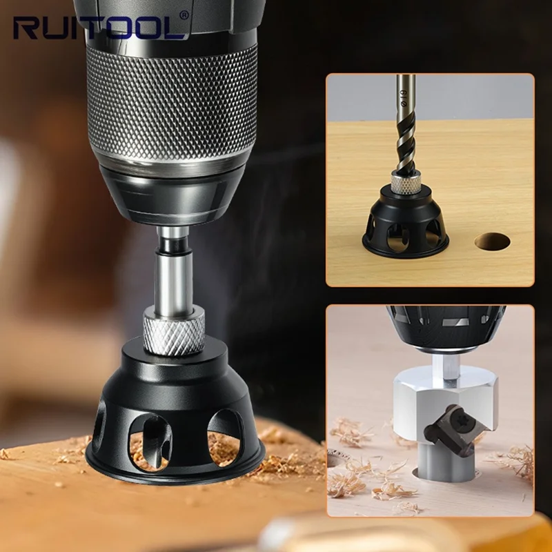 RUITOOL Aluminum Alloy Vertical Drilling Positioning Tool Kit Hole Saw Chamfering Woodworking Tool Set - 20mm Hole  /  Long Drill Bit