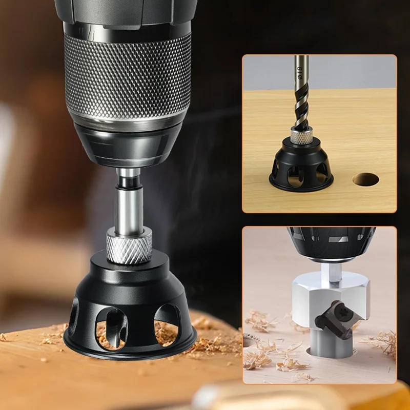 RUITOOL Aluminum Alloy Vertical Drilling Positioning Tool Kit Hole Saw Chamfering Woodworking Tool Set - 19mm Hole  /  Short Drill Bit