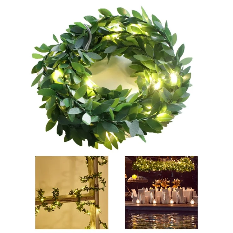 10m 100 LED Hochzeit Weihnachtsfeier Dekorative Simulation Grüne Blatt Rattan Rebe Batterie Betriebene Lichtschnur