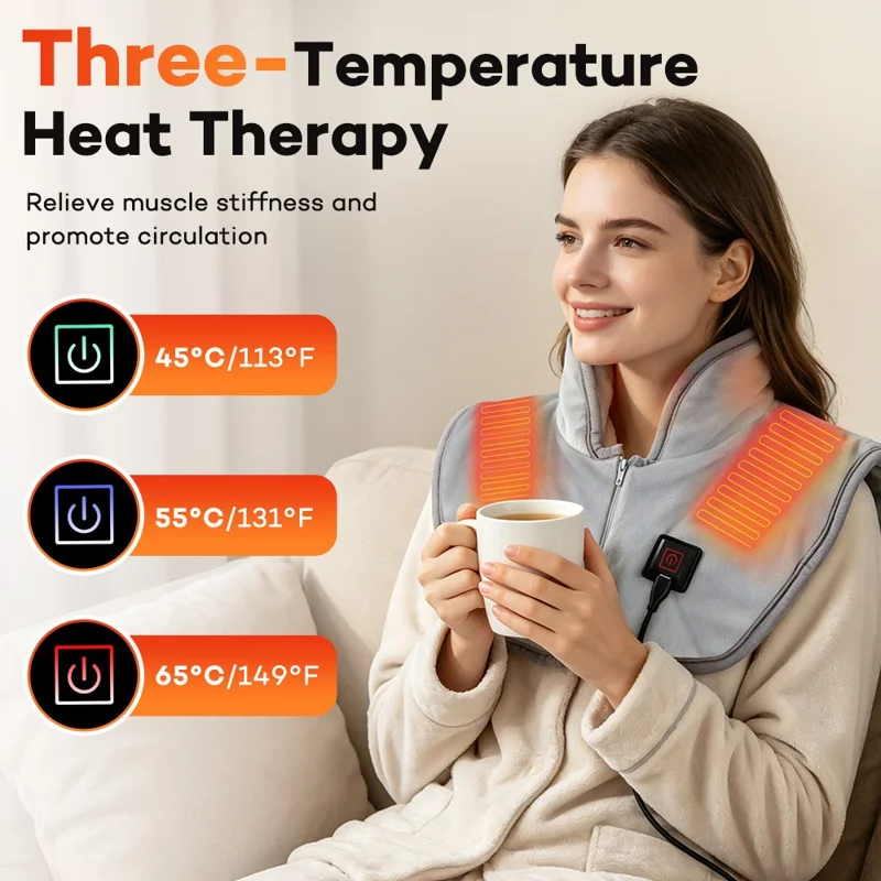 USB-opvarmet shawl i krystalsynt, hals- og skulderopvarmer med 3 temperaturniveauer og NTC-smartstyring - Grå