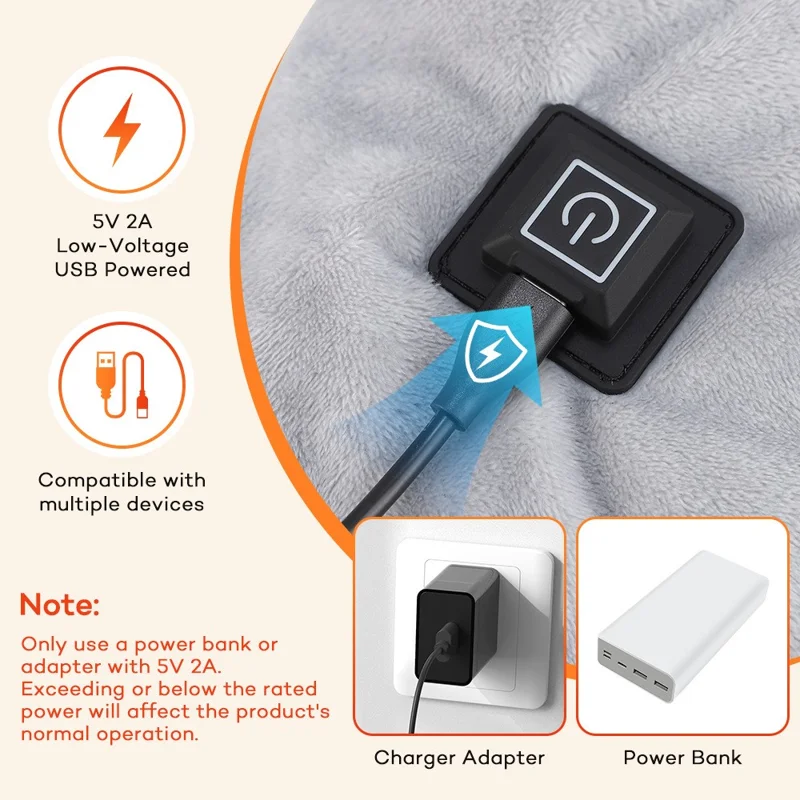 USB-opvarmet shawl i krystalsynt, hals- og skulderopvarmer med 3 temperaturniveauer og NTC-smartstyring - Grå