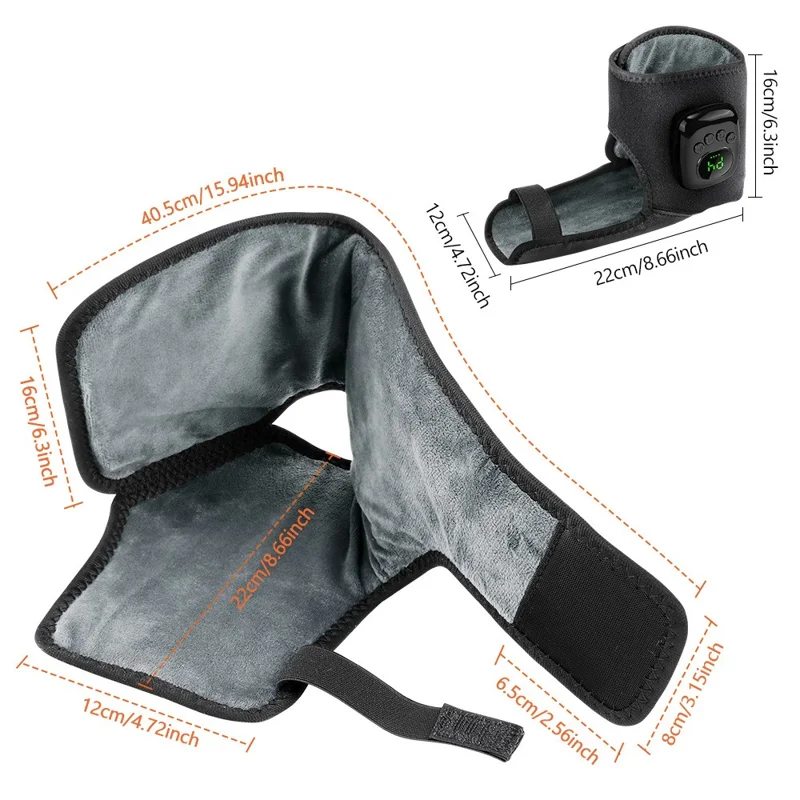2Pcs Ankle Massager Air Compression Heating Pad 4 Levels 3 Temperature NTC Control for Pain Relief - Black