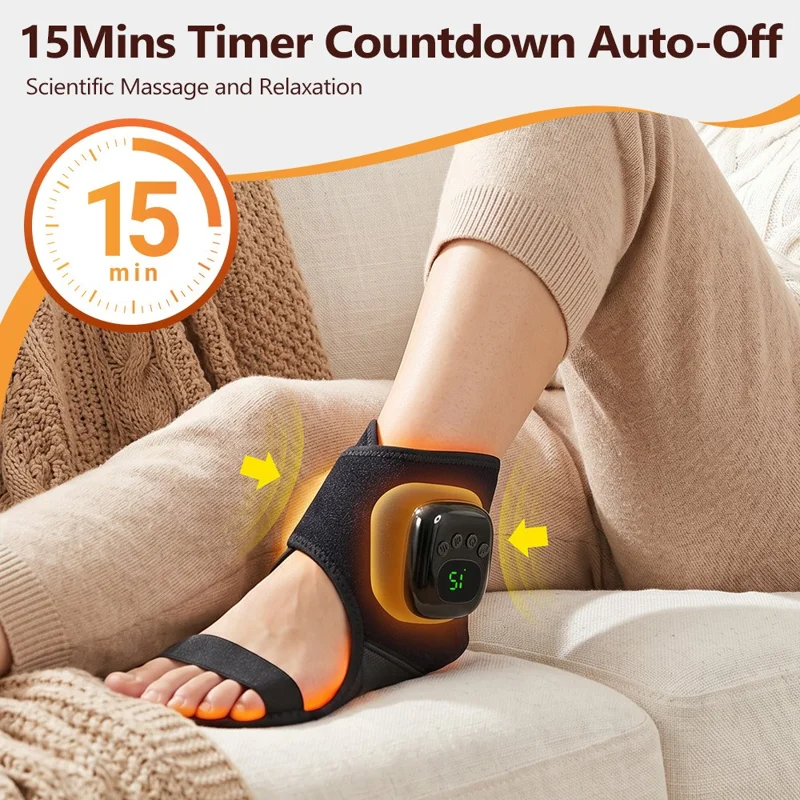 2Pcs Ankle Massager Air Compression Heating Pad 4 Levels 3 Temperature NTC Control for Pain Relief - Black