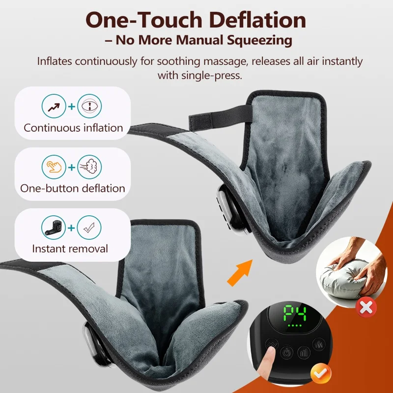 2Pcs Ankle Massager Air Compression Heating Pad 4 Levels 3 Temperature NTC Control for Pain Relief - Black