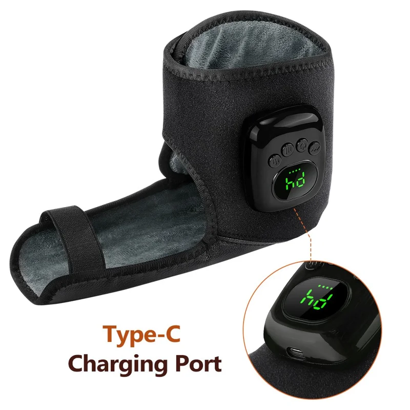 2Pcs Ankle Massager Air Compression Heating Pad 4 Levels 3 Temperature NTC Control for Pain Relief - Black