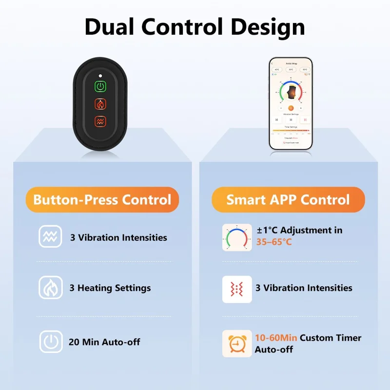 1Pc APP Control Electric Ankle Massager with Heating Vibration Relaxation Support Belt Foot Joint Wrap - Black