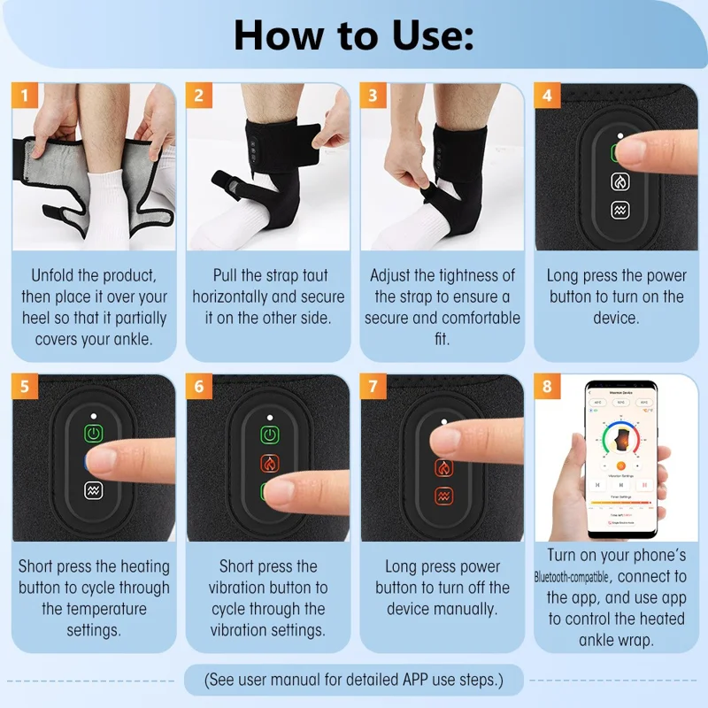 1 Pair App Control Heated Ankle Massager 3-Level Vibration Smart Timer Foot Heat Therapy Device - Black