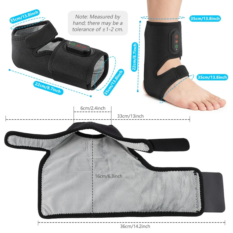 1 Pair App Control Heated Ankle Massager 3-Level Vibration Smart Timer Foot Heat Therapy Device - Black