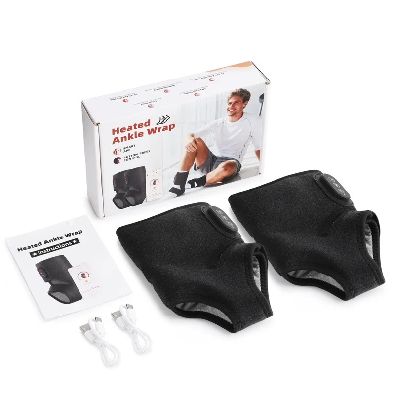 1 Pair App Control Heated Ankle Massager 3-Level Vibration Smart Timer Foot Heat Therapy Device - Black