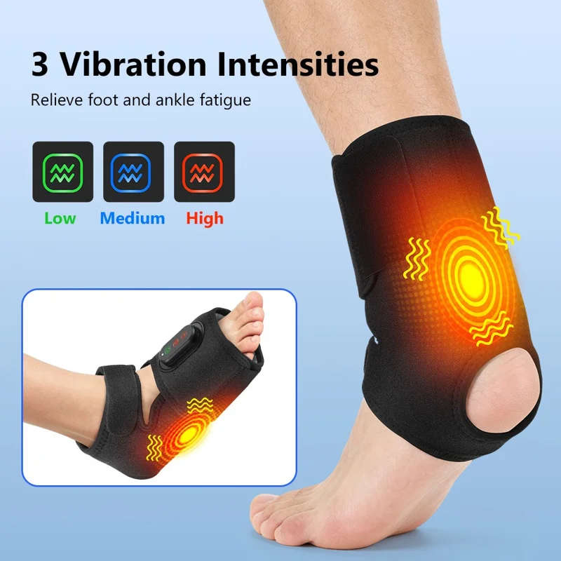 1 Pair App Control Heated Ankle Massager 3-Level Vibration Smart Timer Foot Heat Therapy Device - Black