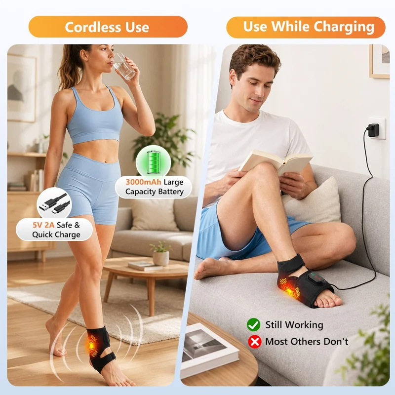 1 Pair App Control Heated Ankle Massager 3-Level Vibration Smart Timer Foot Heat Therapy Device - Black