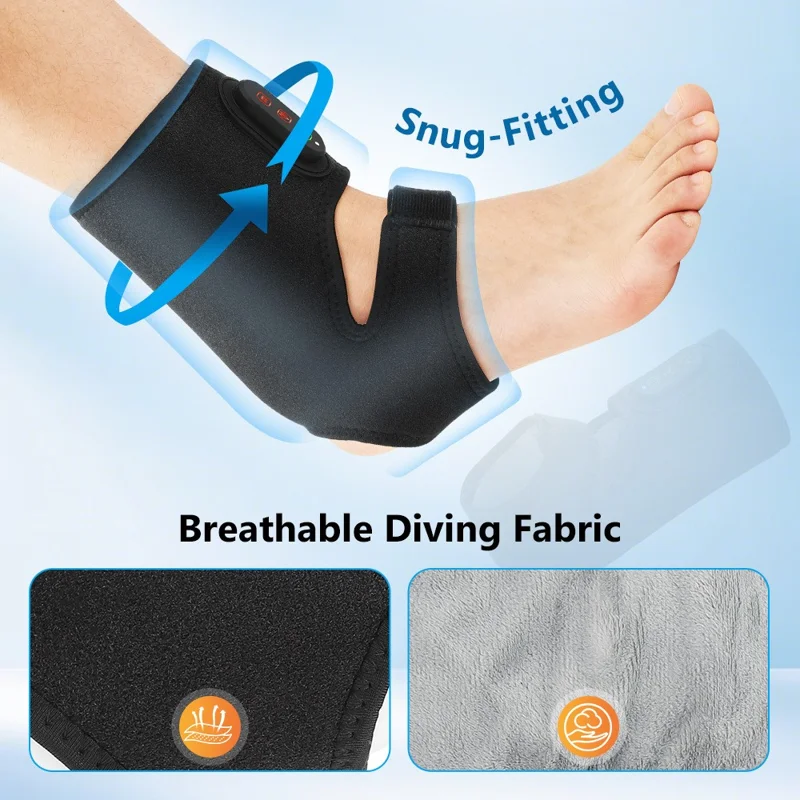 1 Pair App Control Heated Ankle Massager 3-Level Vibration Smart Timer Foot Heat Therapy Device - Black